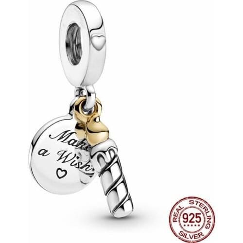 Genuine 925 Sterling Silver Birthday Candle Pendant Charms Fit Europe Bracelet Beads Woman Fashion Jewelry Making Birthday Gift