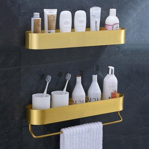 Bathroom Shelf Bath Shower Shelf With Towel Bar Brush Gold Shelf 30-50CM Aluminum Kitchen Storage Holder Bathroom Accessories