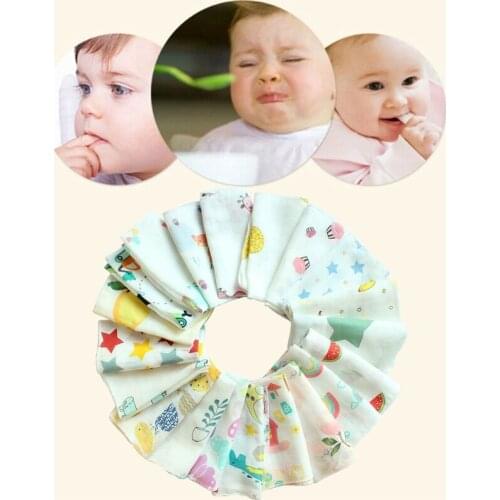 30x30cm 10Pcs/Pack Baby Muslin Face Washcloth Newborn Wipes Bibs Saliva Towel Infant Feeding Burp Cloth Cartoon Printing Scarf B