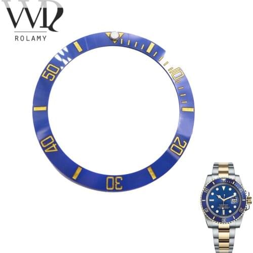 Rolamy Wholesale Replacement Blue With Gold Writings Ceramic Bezel 38mm Insert made for Rolex Submariner GMT 40mm 116610 LN