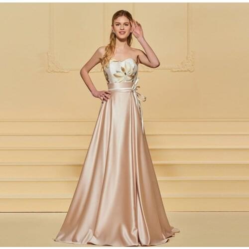 Tanpell pink evening dress printed sweetheart floor length a line gown lady wedding party formal custom long evening dresses