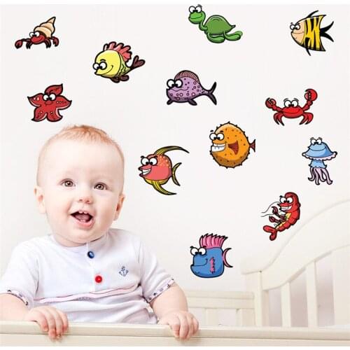 Sealifes Fish Whale Wall Stickers For Kids Room Bathroom Decoration Cartoon Animal Mural Art Diy Pvc Decals Under Sea Poster