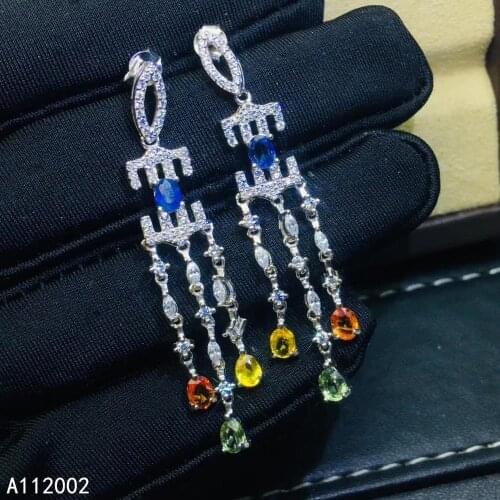 KJJEAXCMY fine jewelry natural colored sapphire 925 sterling siver women gemstone earrings support test luxury