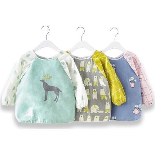 Silicone Waterproof Baby Bibs Burp Cloth Tableware Cute Cartoon Newborns Feeding With Sleeves Scarf Smock Adjustable Kids Apron