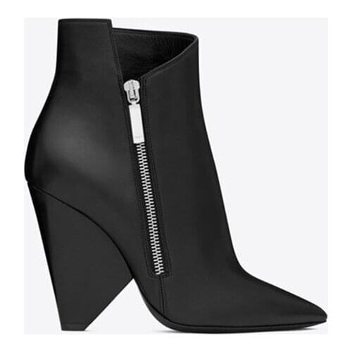 Sexy Leopard Sexy Ankle Boots for Women Spike High Heel Boots Black Brown Leather Autumn Winter Botas Mujer Wedge Shoes Woman