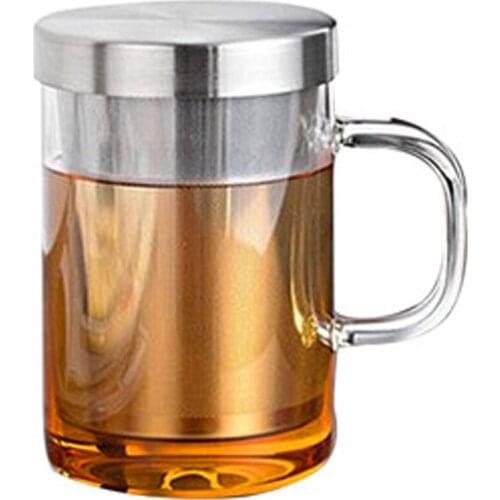 450ml 15.84 fl.oz Heat-resistant Glass Tea Mug with Stainless Steel Strainer Lid Perfect Cup Office Home Uses Loose Leaf