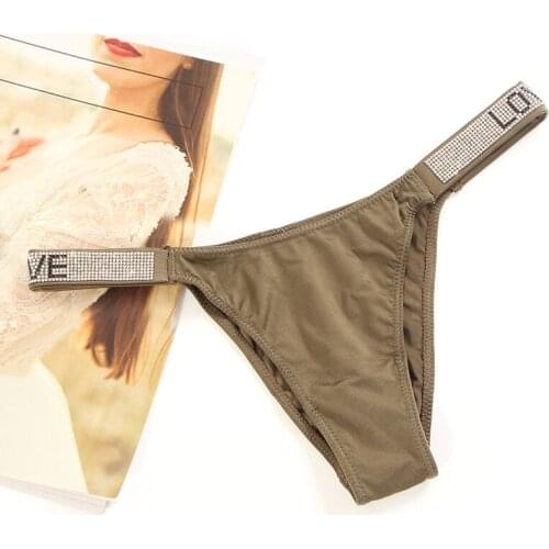 Fashion Letters "Love" Rhinestone Decorative Low Waist Panties Sexy Ladies Thong Seamless Underwear Women Breathable Underpants