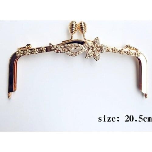 20.5cm women DIY purse frame bag making metal clasp diamond decoration heavy light godlen color 5pcs/lot