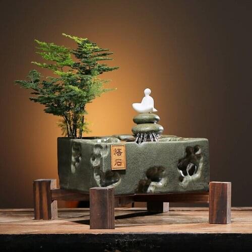 Water Lucky Fountain Humidifier Chinese Desktop Feng Shui Creative Ceramic Home Decorations and Accessories