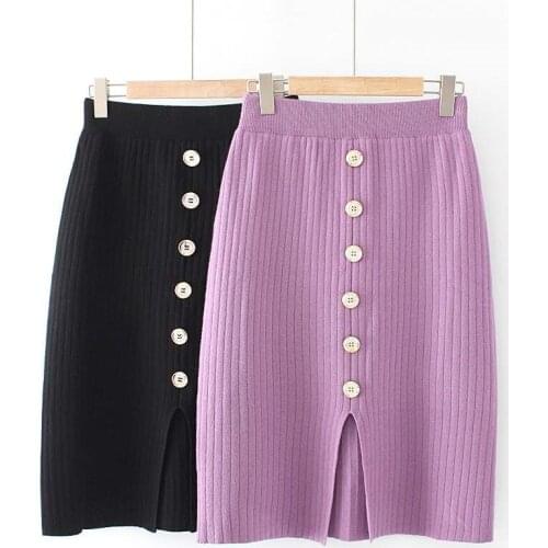 Elastic Waist Skirts Plus Size Womens Clothing 2020 Autumn New Loose Korean Style Pit Strip Split Slim Sweater Skirt 4XL y36