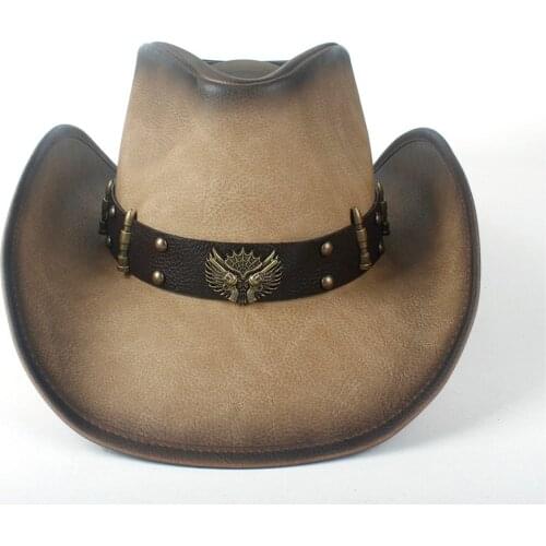 Retro Style Womens Mens Leather Wide Brim Cowboy Western Cowgirl Fedora Hat With Leather Band