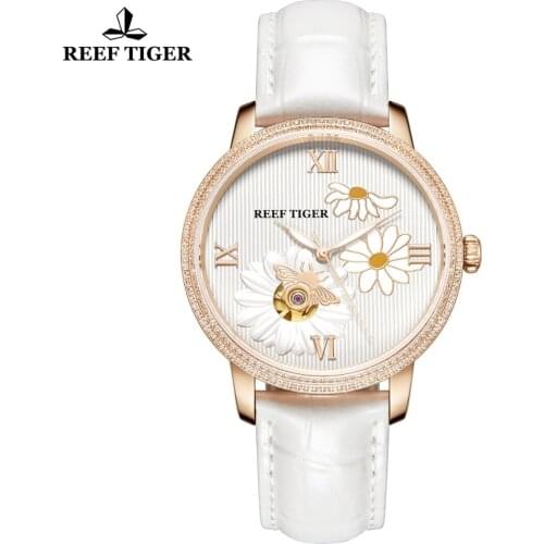 Reef Tiger/RT Luxury Elegant Watch Women Automatic Watch Ladies Rose Gold Watches Quartz Watch Relogio Feminino RGA1585