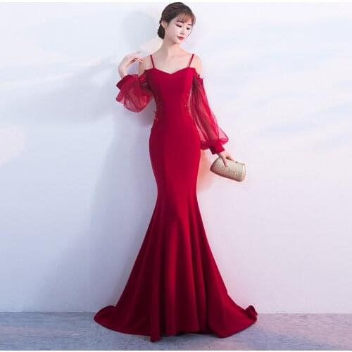 2021 V Neck Long Sleeve Transparent Lace Embroidery Mermaid Evening Long Dress Vestido De Festa Prom Gown Dresses Robe De Soiree