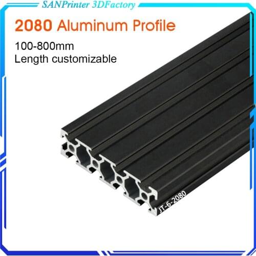 1PCS BLACK 2080 European Standard Anodized Aluminum Profile Extrusion 100-800MM Length Linear Rail for CNC 3D Printer