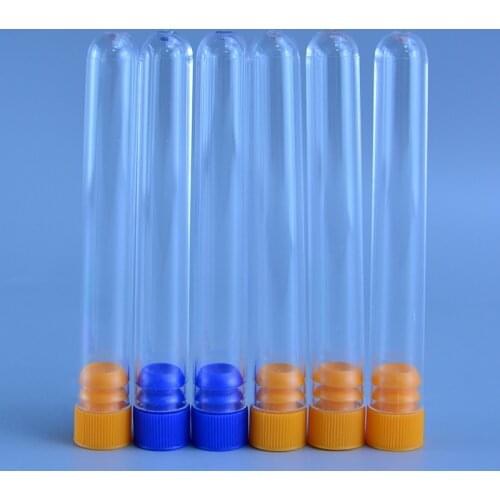 10PCS 12x100mm/15x100mm Lab Clear Plastic Test Tube Round Bottom Tube Vial with Cap Office Lab Experiment Supplies