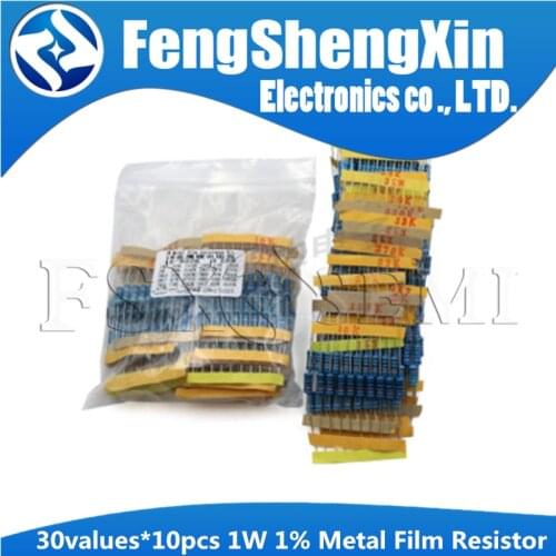 30values*10pcs=300pcs 1W Resistance 1% ( 0.1R~750R ohm) (1k~820K) Metal Film Resistor Assortment Kit