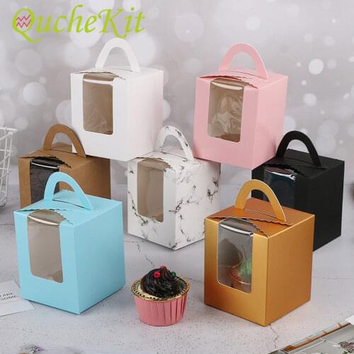 5/20pcs Cupcake Box with Clear Window and Handle Cake Muffins Packaging Individual Containers for Bakery Wedding Party Supply