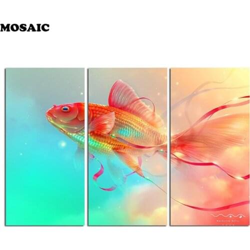 Diamond painting Abstract Fish Flow of Life 3 Piece Canvas Wall Art diamond mosaic Embroidery Multi Home/Office Decor Handmade