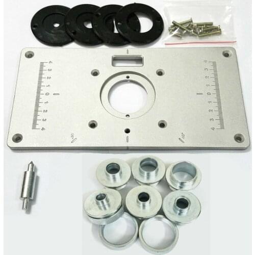 Aluminum Router Table Insert Plate Wood Router Table with 6 Axle Sleeve 4pcs Insert Rings for Woodworking Benches Wood Trimmer