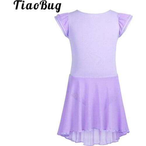 TiaoBug Girls Ballet Leotards Cotton Ruffle Sleeve Ballet Tutu Dress Gymnastics Leotard Professional Kids Practice Dance Wear