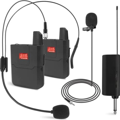 Wireless Lapel Microphone System Headset Mic with Bodypack Transmitter Mini Receiver 30 Channels 164FT Range for Speakers