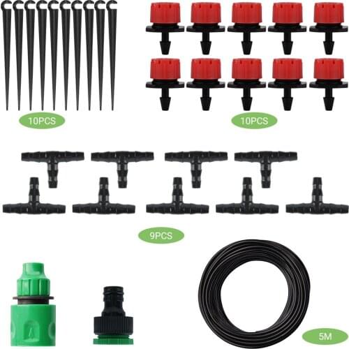 BORUiT 5M DIY Drip Irrigation System 4/7mm Automatic Watering Garden Hose Micro Drip Watering Kits with Adjustable Drippers