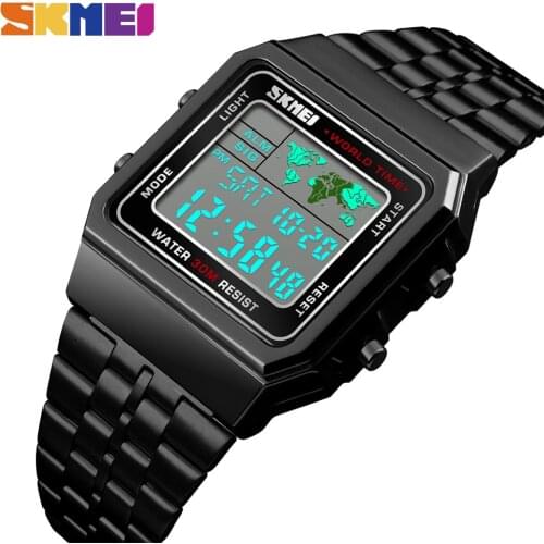 SKMEI Luxury Mens Wristwatch Gold Golden Digital Watches Stainless Steel Top Brand Relogio Masculino Saatler Male Clock 1338
