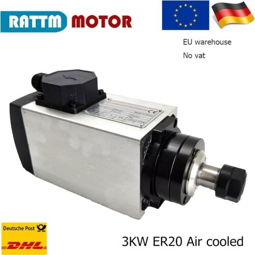 CNC Lathe Square 3kw Air cooled spindle ER20 220V 18000rmp 4 bearings 8.6A for CNC Wood Engraving with ER20 collet chuck set