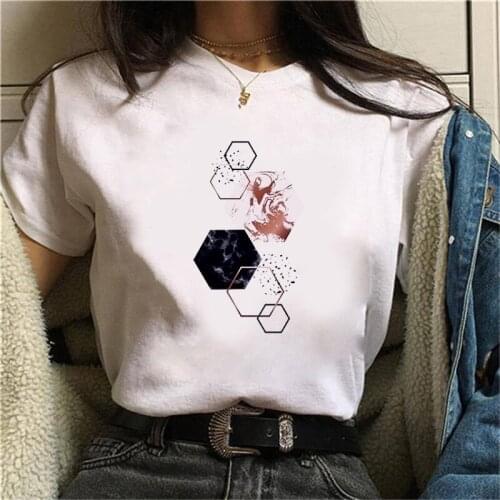 FIXSYS Cute Short Sleeve Animal Tshirt Beautiful Geometry Printed T shirt Women 90s Graphic T-shirt Harajuku Tops Female Tshirt