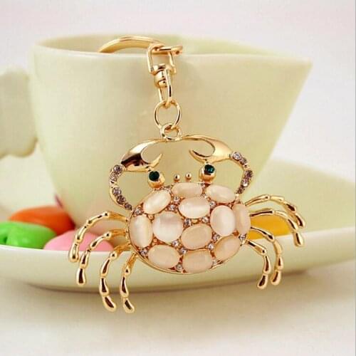 HBZGTLAD Pretty Chic Opals Crabs Keychain For Women Bag Pendant Key Chain Christmas Gift Jewelry Car Key ring