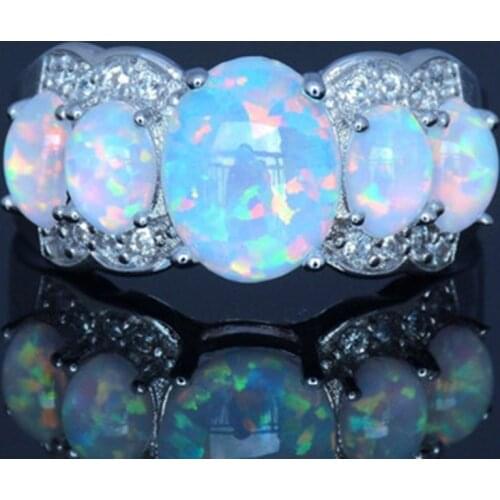 Opal Setting Ring 5 Pcs Stone Arrange Band For Woman Wedding Engagement Jewelry Luxury Nobility Accessories Silver Color Hoop