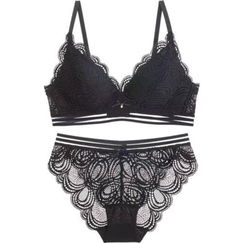 Women Sexy Lace Underwear Set Push up Bra Brassiere See Through Elastic Briefs комплект нижнего белья 2021