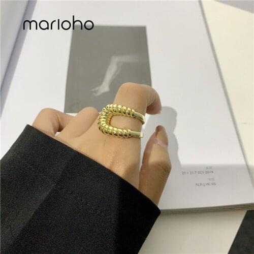 Marioho Fashion Exaggerated Design Index Finger Ring Geometric Irregular Twisted Metal Gold Color Open Rings For Women Jewelry