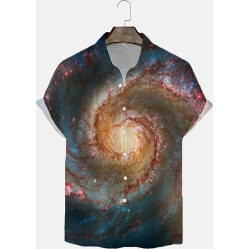 70# Mens Shirt Summer Tie Dye Print Printed Stand-up Collar Ventilated Cool Short-sleeved Shirts For Men Chemise Homme 2021