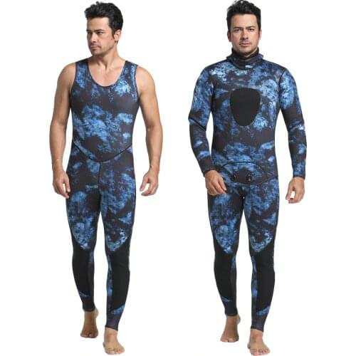 Camouflage Spearfishing Wetsuits Mens Super Stretch Neoprene Jump Scuba Diving Surfing Suit Hooded Hood 3mm 2 Pcs Water Wetsuit