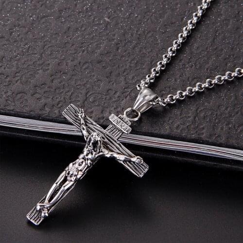 Men Necklace Christian New Year Cross Pendant Crucifix Jesus Piece Male Pendant & Necklace Jewelry