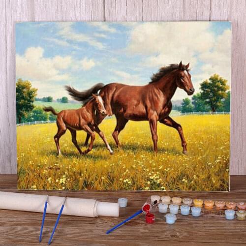 Snow Two Horse Animal Coloring By Numbers Painting Set Acrylic Paints 40*50 Oil Painting Handmade Crafts For Handicraft