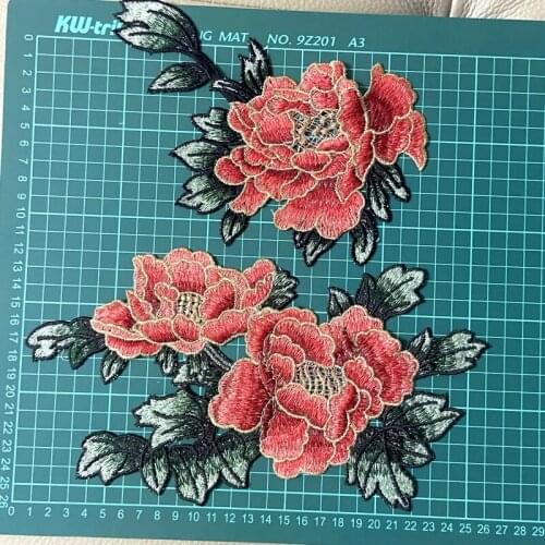 One Pair Red Flower Sewing Accessories Badge Patch Stikers Decoration Applique Parches Termoadhesivos Para Ropa For Cloth