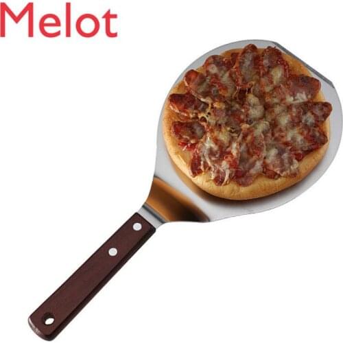 Stainless Steel Pizza Shovel Steak Pancake Barbecue Plate Cake Mobile Shovel Wooden Handle round Transfer Fry Pan kitchen tools