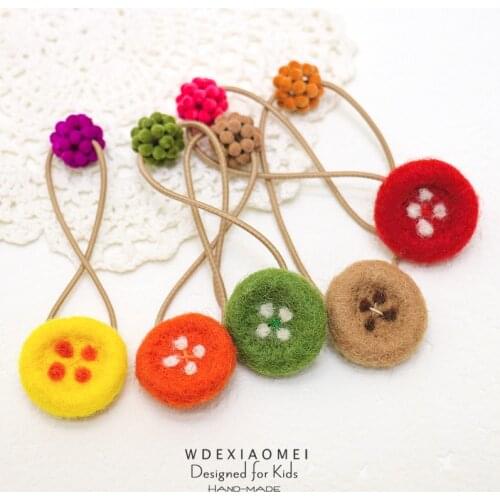 NewCute Kids Hair Rope Elastic Hair Bands Accessories Girl Women Colored Wool Felt Buttons Tie Hair Ponytail Holders Rubber Band