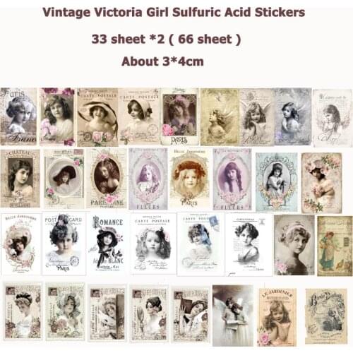 Nikier 66 PCS Vintage Victoria Girl Sulfuric Acid Sticker Journal Material Diy Ablum Diary Scrapbooking Sticker Label Stationery
