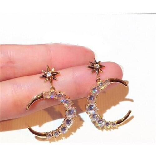 New Fashion Dangle Earrings Silver Needle Rhinestone Sun And Moon Drop Earrings For Women