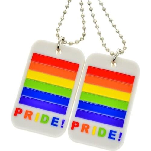 OBH 1PC LGBT Gay Pride Silicone Dog Tag Pendant Necklace With 24 Inch Ballchain