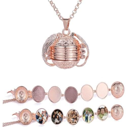 New Design Hot Sale Necklace Photo Box Necklace Pendant Oval Foldable Multi Layer Necklace Can hold 5 Photos Gift for women