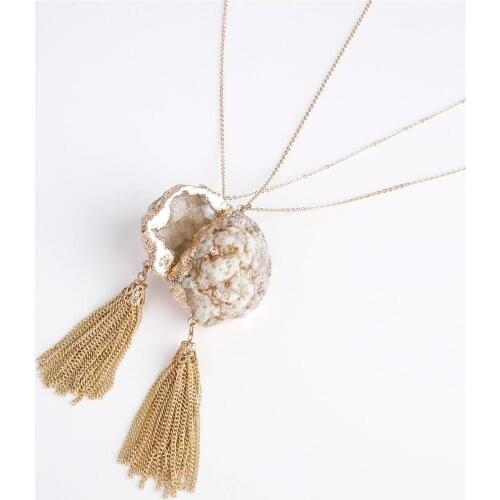 1pcs Natural Druzy Geode Pendant Necklace Quartz Geode Women Tassel Stones Pendant
