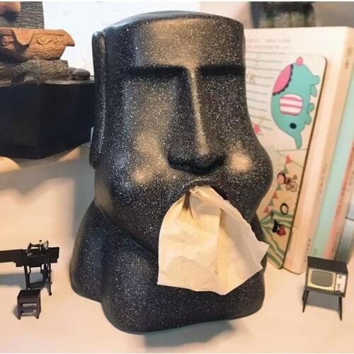 Resin Easter Moai Tissue Box Funny Wall Decoration Figurines Easter Stone People Face Statue Paper Napkin Case Vintage Home Deco