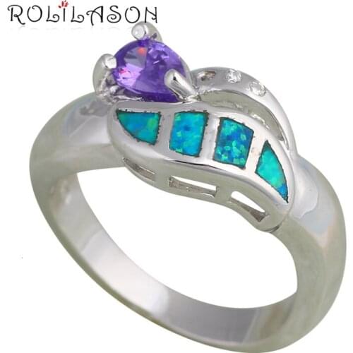 Popular design New arrival Zircon Blue fire Opal Silver stamped 925 Rings for women fashion jewelry USA Size #7 #8 OR483