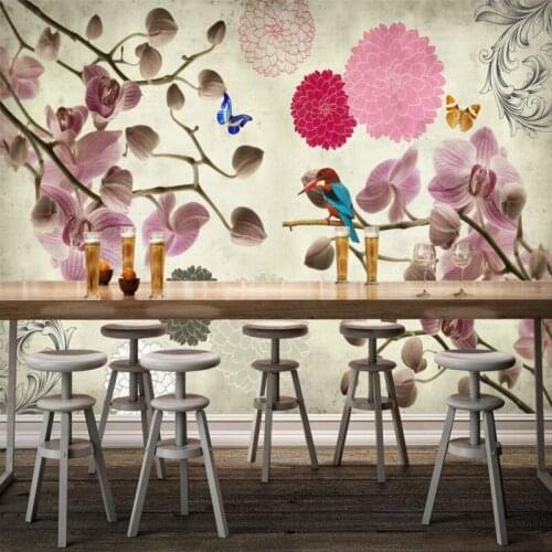 Dropship Colomac Flower Wallpaper European Style Retro Orchid Birds Painting Wall Wallpaper Papier Peint Mural Home Improvement