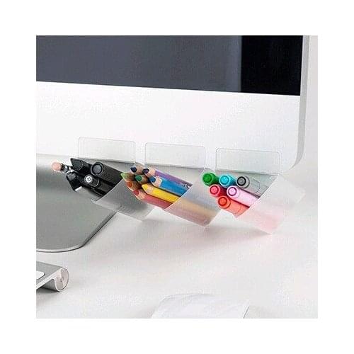 Creative DIY Adhesive Pen Holder Desk Oganizer Screen Monitor Decorative PP Plastic Pencil Holder Office Stationary Holder