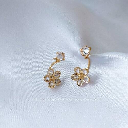 Stud Earrings for Women Exquisite Fashionable Zircon Flower Earrings, Geometric Light Luxury Elegant Earrings Jewelry Wholesale